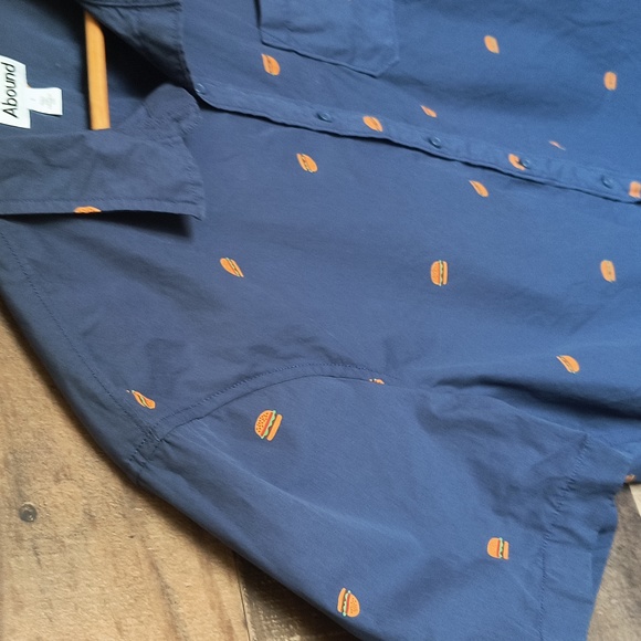 Abound Novelty Hamburger Print Navy Blue Short Sleeve Button up Shirt Large Men - Picture 3 of 13